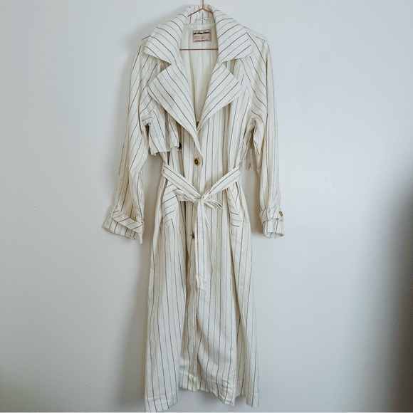New free people Melia Mac Coat long sleeve boho linen blend plaid ecru striped - Picture 6 of 11